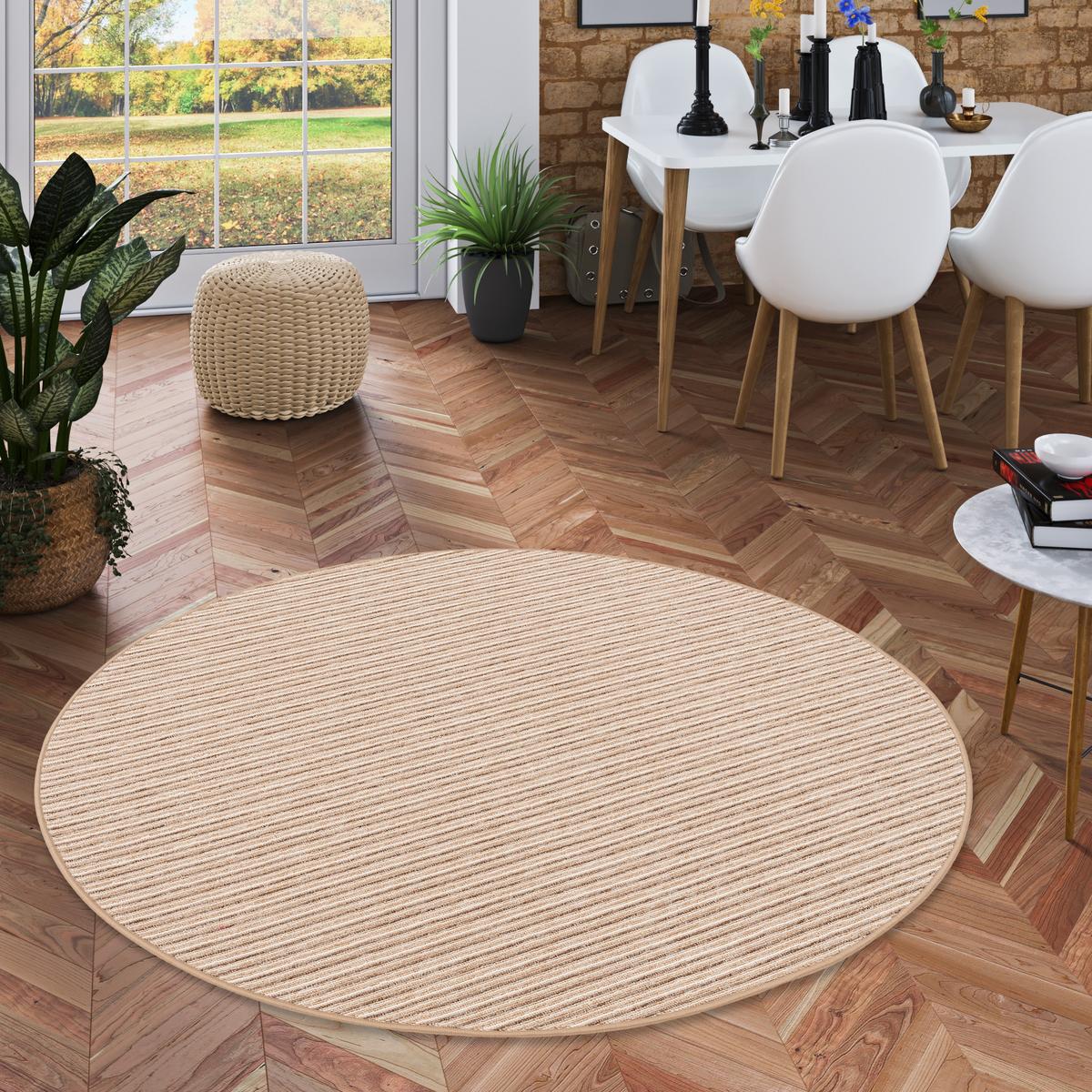 STREIFENBERBER TEPPICH MARTA RUND - Beige, Textil (200/200cm) - Snapstyle