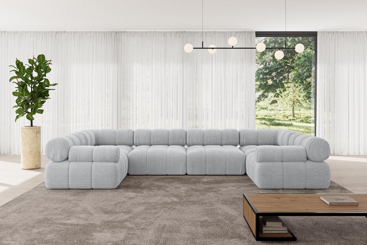 WOHNLANDSCHAFT modulares Sofa Birno-U2 - 380x190x70 cm Grau Cord - Grau, Holzwerkstoff/Textil (380/70/190cm) - ALTDECOR