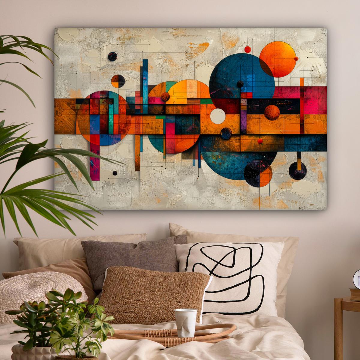 LEINWANDBILD Vintage - Moderne Kunst - Orange - Geometrische Formen XXL 150x100 cm - Multicolor, Textil (150/100cm) - MuchoWow