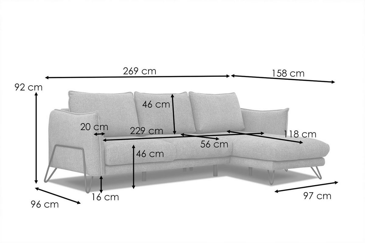 ECKSOFA HOSTEN 4-Sitzer, platinfarben - Platinfarben/Schwarz, Holzwerkstoff/Textil (269/158cm) - Wozimo