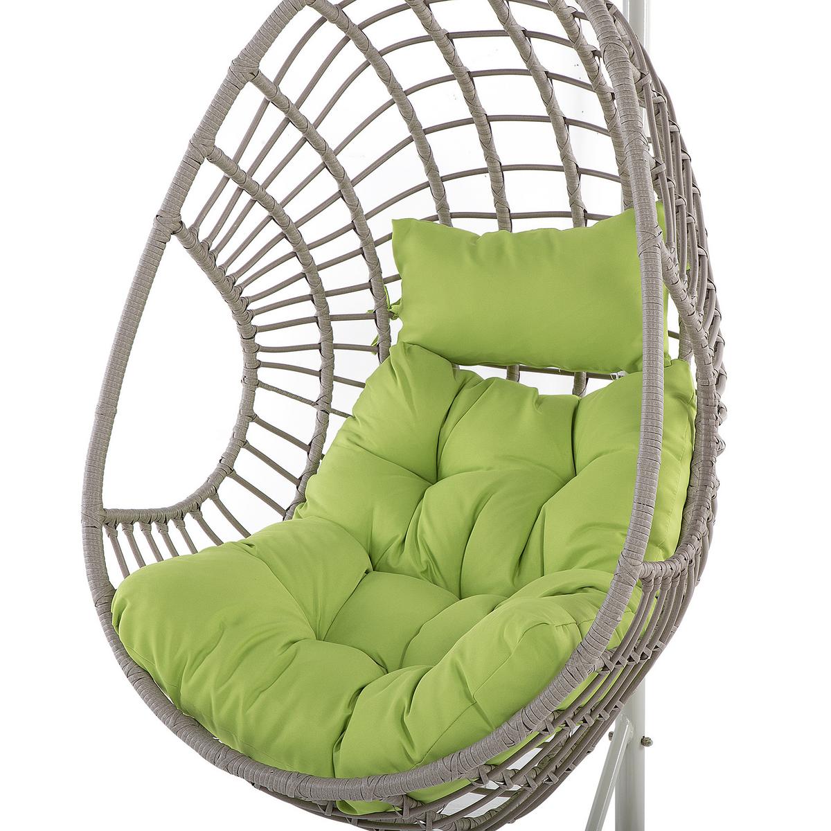 HÄNGESESSEL mit Gestell PE Rattan taupe 96 cm Arpino - Taupe/Grün, Kunststoff (96/200/96cm) - Beliani