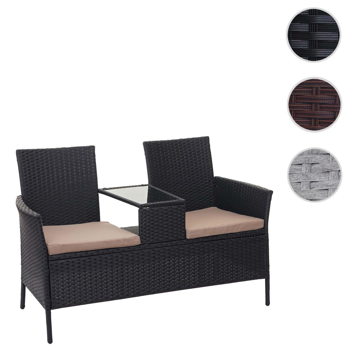 POLY-RATTAN SITZBANK Schwarz, Beige - Beige/Schwarz, Kunststoff (132/84/55cm) - MCW