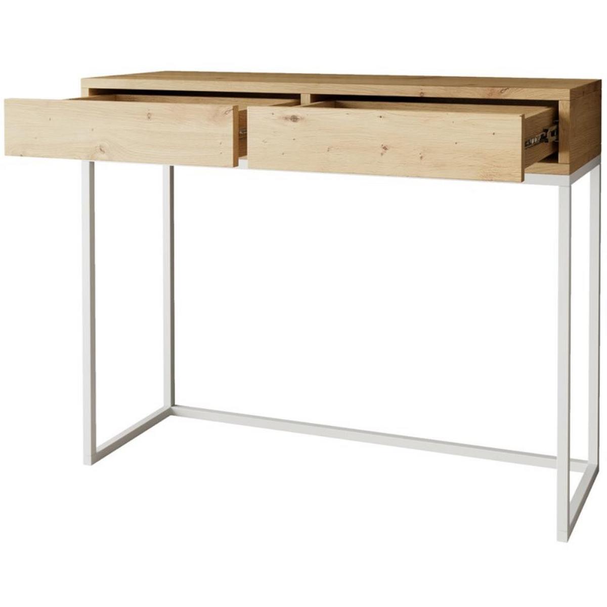 KONSOLENTISCH Lango 100/85/35 eiche Artisan mit weißen Matellbeinen - Eiche Artisan/Weiß, Holzwerkstoff/Metall (35/100/85cm) - Beautysofa