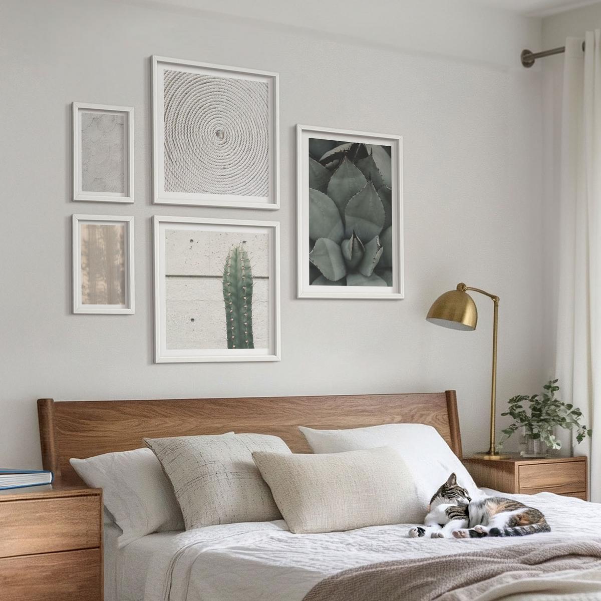 BILDER SET 5er Set - 50x50 cm & 20x30 cm & 40x60 cm Weißer Rahmen - Sommerliche Texturen aus den Tropen - Weiß, Kunststoff (40/60cm) - TULUP