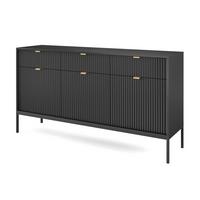 SIDEBOARD Eternas 3T 3S Schwarz 154/83/39 cm – schwarze Füße, mit geriffelten Fronten - Schwarz, Holzwerkstoff (154/83/39cm) - AX Living