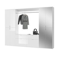 GARDEROBEN-SET weiß Hochglanz 243 cm mit Spiegel, Flurgarderobe - Chromfarben/Weiß Hochglanz, Glas/Holzwerkstoff (243/193/34cm) - Inn.Furn