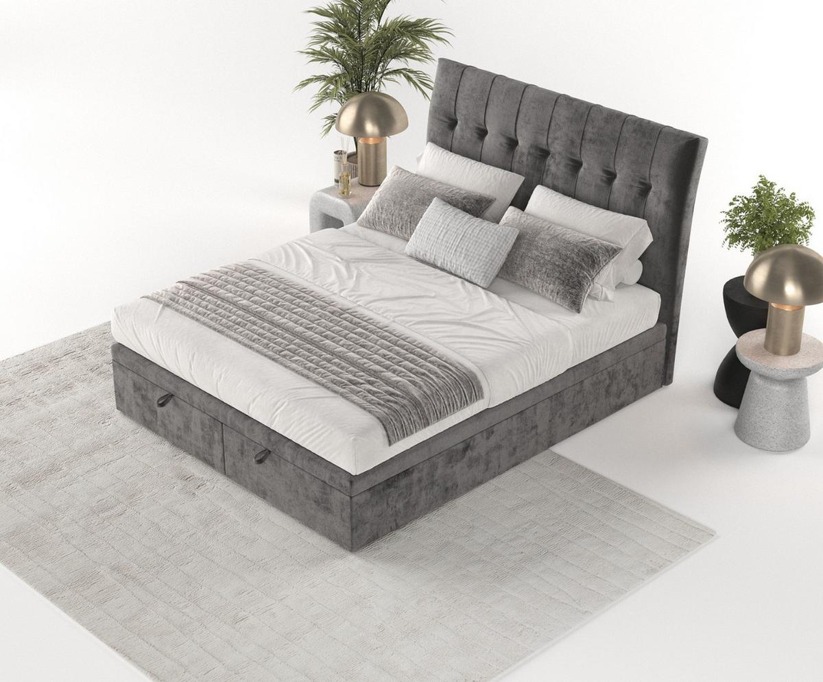 POLSTERBETT Kelsea mit Stauraum 200/200 cm Stahl im Lotta Stoff - Graphitfarben/Schwarz, Holz/Holzwerkstoff (200/200cm) - AltaBeds