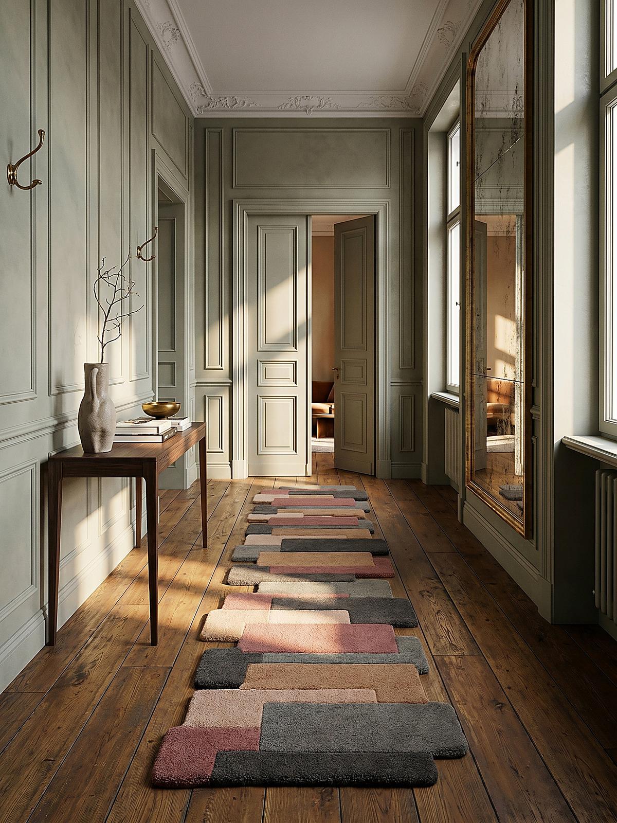 WOLLTEPPICH HALLEIN, geometrisch, Grau-Rosa, 60 x 230 cm - Rosa/Grau, Textil (60/230cm) - KADIMA DESIGN