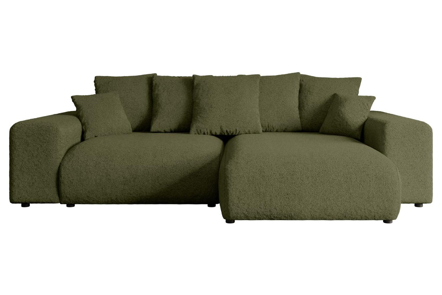 ECKSOFA Ottomane rechts ESKAR-L 266x176x72 Olivgrün Bouclé - Schwarz/Olivgrün, Holzwerkstoff/Kunststoff (176/266cm) - ALTDECOR