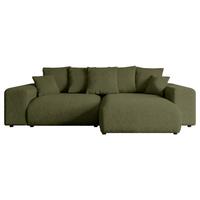 ECKSOFA Ottomane rechts ESKAR-L 266x176x72 Olivgrün Bouclé - Schwarz/Olivgrün, Holzwerkstoff/Kunststoff (176/266cm) - ALTDECOR