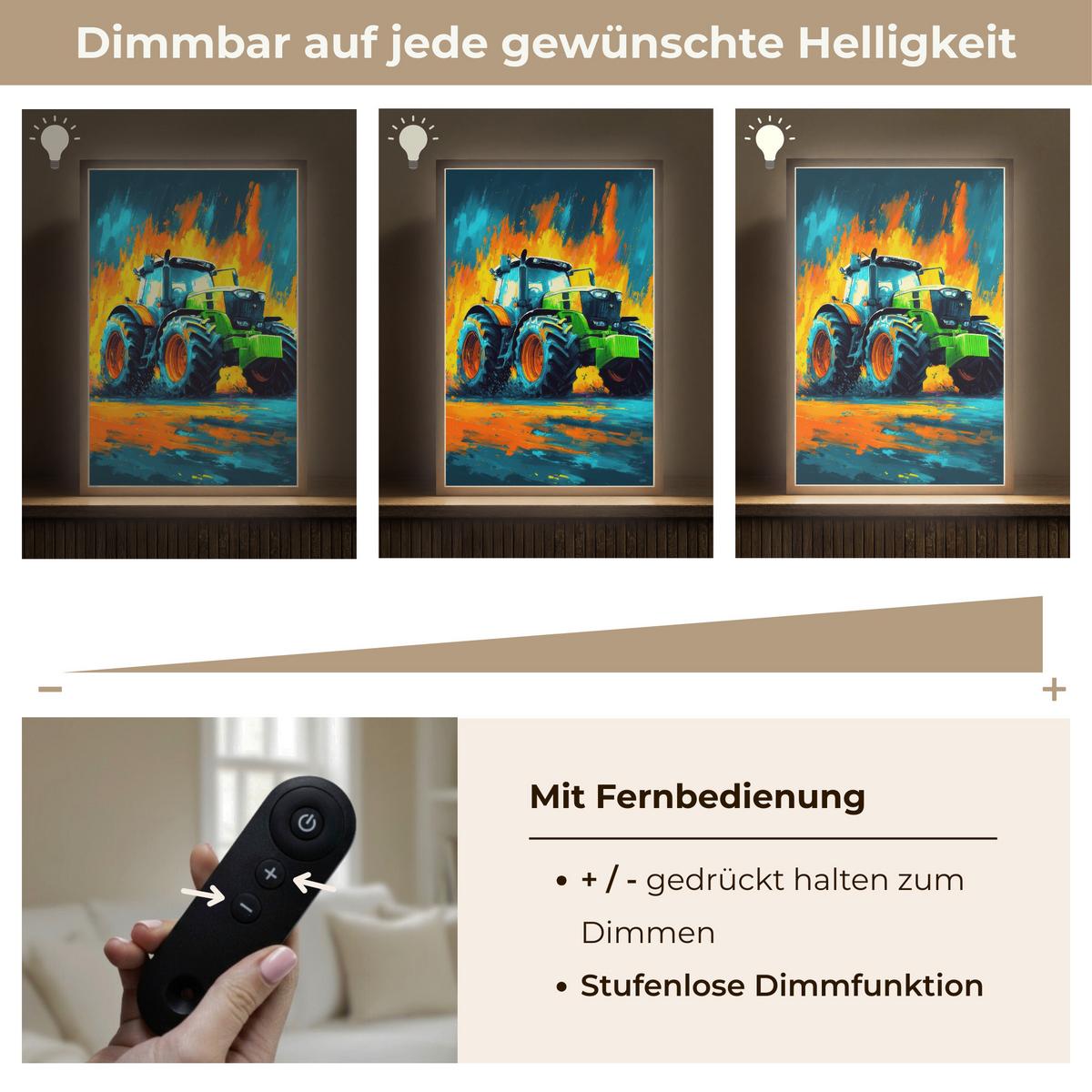NACHTTISCHLAMPE MIT AKKU Abstrakt - Traktor - Grün 40x60 cm - Dunkelblau, Holzwerkstoff (8/40/60cm) - OnlyWow