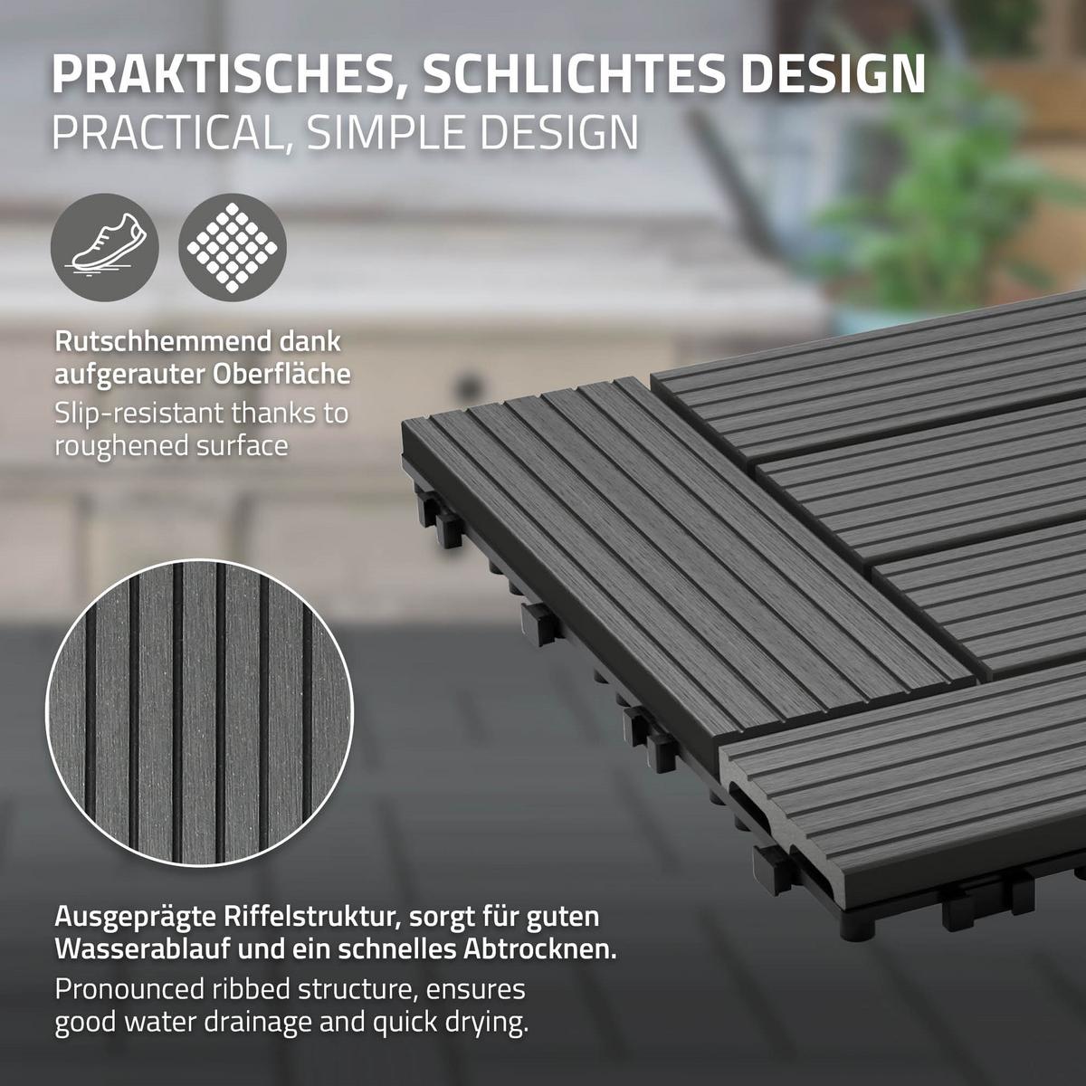 BODENPLATTE Mosaik 2er Set - Anthrazit, Holzwerkstoff (30/30/2cm) - ECD-Germany