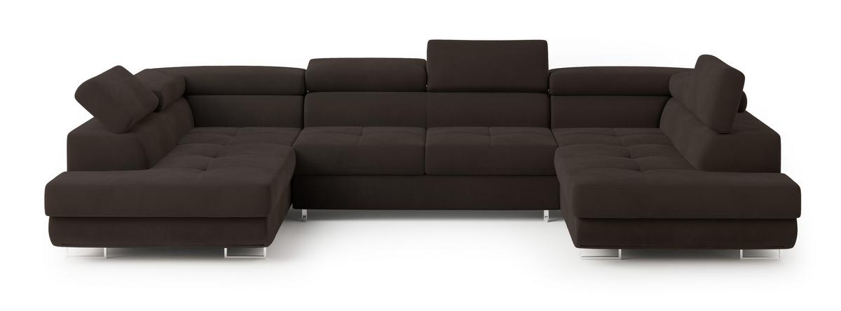 WOHNLANDSCHAFT RAGGIO Braun Velours-Stoff mit Schlaffunktion - Braun, Holz (336/90/202cm) - MASSENO