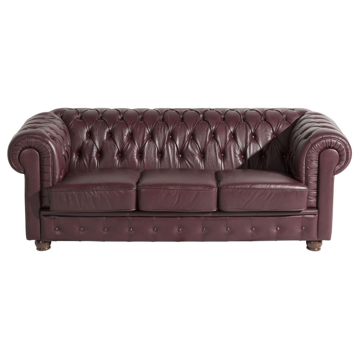 SOFA 3-Sitzer Kalea Bezug Wischleder Buche nussbaum dunkel / rot - Rot, Leder (200/76/98cm) - 58aufmkessel