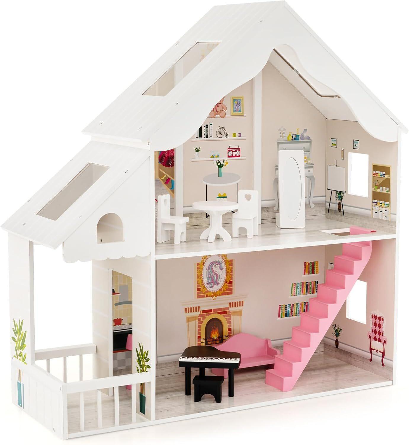 PUPPENHAUS 86cm Weiß - Weiß, Holz (81/86/30cm) - COSTWAY