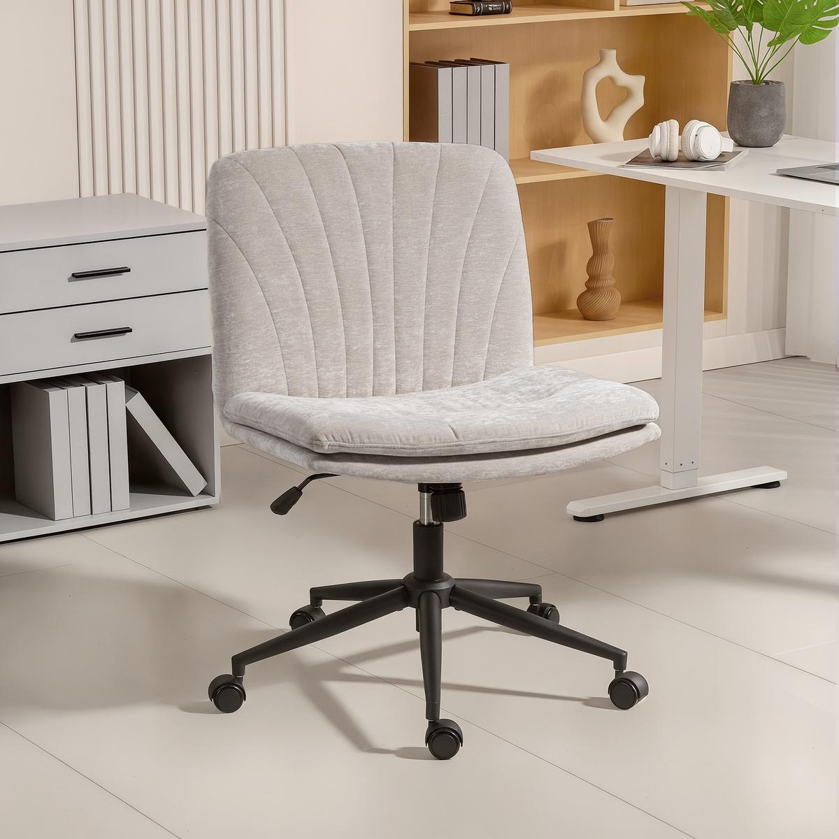HOMEOFFICE-STUHL Polyester Beige - Beige/Schwarz, Textil/Metall (62/93/67cm) - HOMCOM