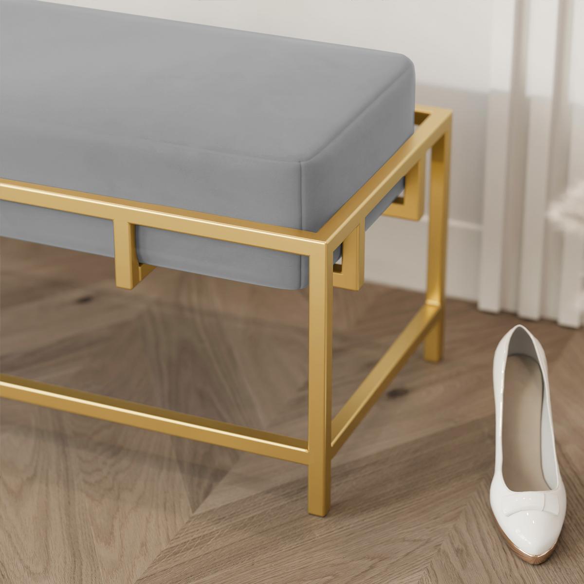 POLSTERBANK GLAM 100 cm Gold / Grau ,Metallgestell - Grau, Textil/Metall (100/45/35cm) - Idohome