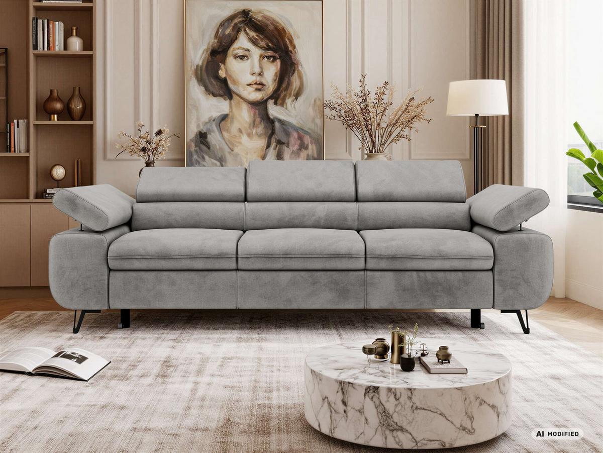 3-SITZER SOFA PETER mit Schlaffunktion - Hellgrau Velvet - Silberfarben/Hellgrau, Textil/Metall (262/76/99cm) - MKS