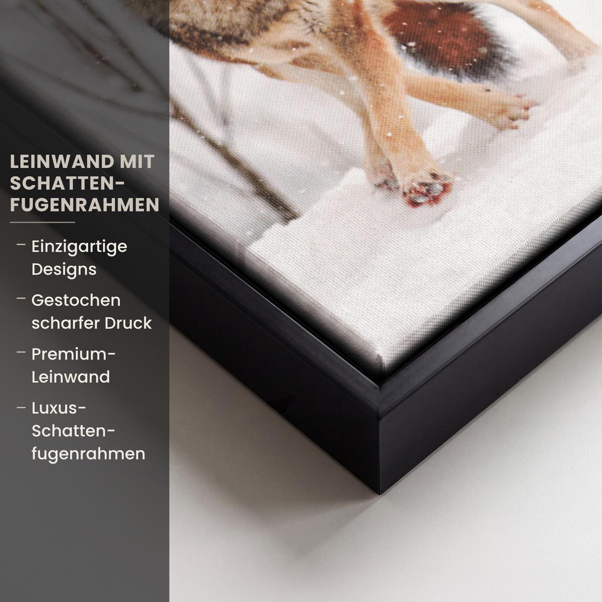 LEINWAND Bilder mit Rahmen - Wolf - Winter - Schnee - Natur - Tiere - 20x30 - Haselnussfarben, Textil (20/30cm) - MuchoWow