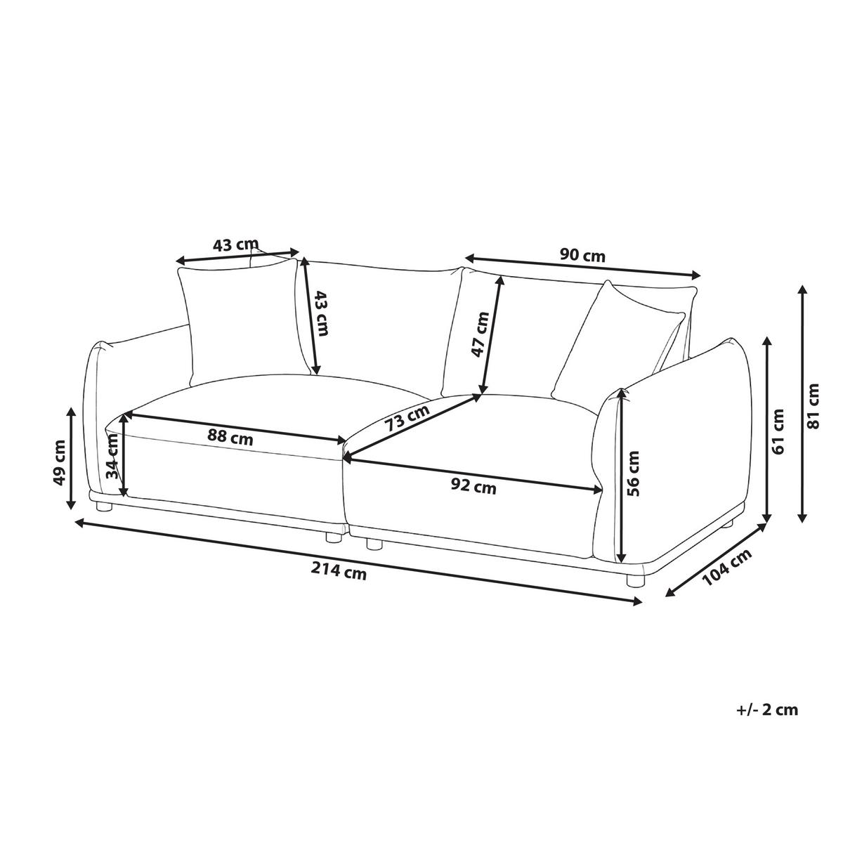 3-SITZER-SOFA Stoff Beige Jubek - Beige, Textil (214/81/104cm) - Beliani