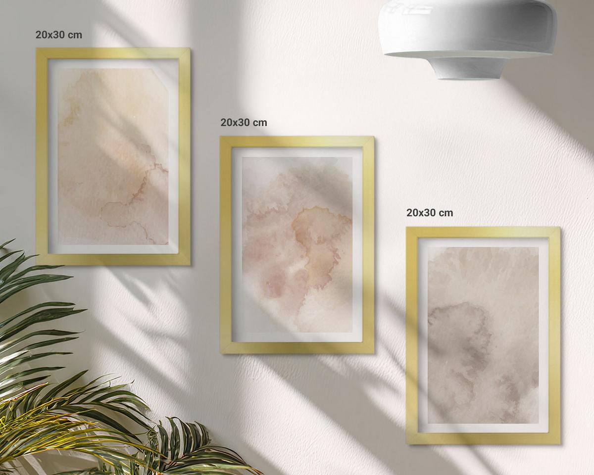 BILDER SET 3er Set - 20x30 cm Goldrahmen - Warme Aquarell-Pastelltexturen - Goldfarben, Kunststoff (20/30cm) - TULUP