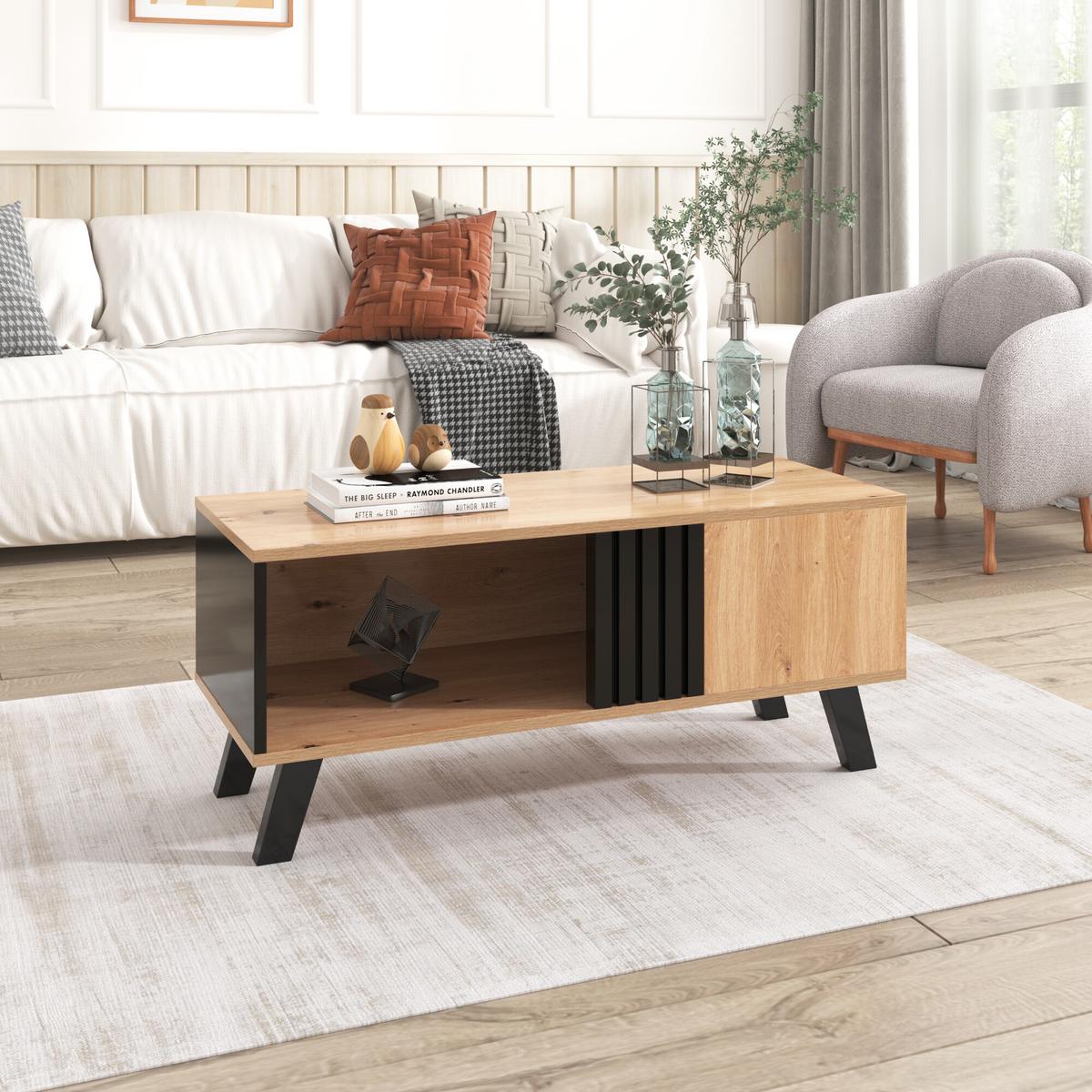 COUCHTISCH Holz- und Schwarzeffekt 100/60/43 cm - Weiß, Holzwerkstoff (100/60/43cm) - Urban Meuble