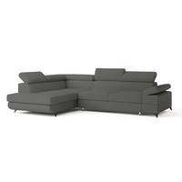 ECKSOFA FAVIEN L-S Grau Boucle-Stoff mit Schlaffunktion - Grau, Holz (257/190cm) - MASSENO