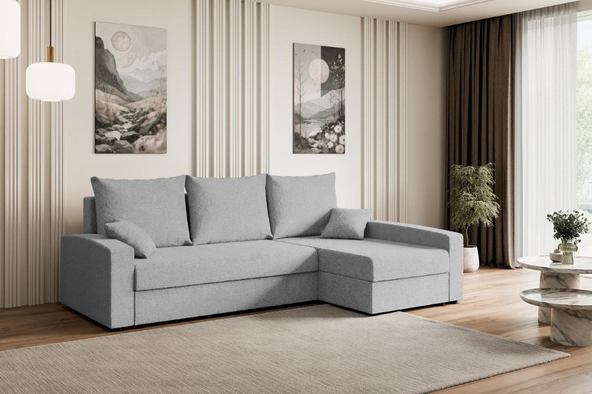 ECKSOFA mit Schlaffunktion und Bettkasten ALESIA-L 231x140x90 cm Grau Bouclé - Silberfarben/Hellgrau, Holzwerkstoff/Kunststoff (231/140cm) - ALTDECOR