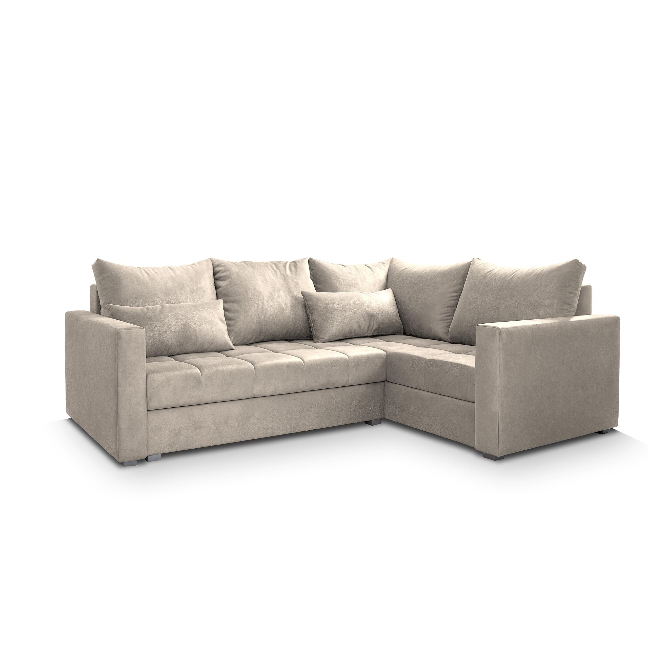 ECKSOFA LIRENO R-S Beige Plüsch-Stoff mit Schlaffunktion - Beige/Grau, Holz/Kunststoff (220/153cm) - MASSENO