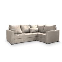 ECKSOFA LIRENO R-S Beige Plüsch-Stoff mit Schlaffunktion - Beige/Grau, Holz/Kunststoff (220/153cm) - MASSENO