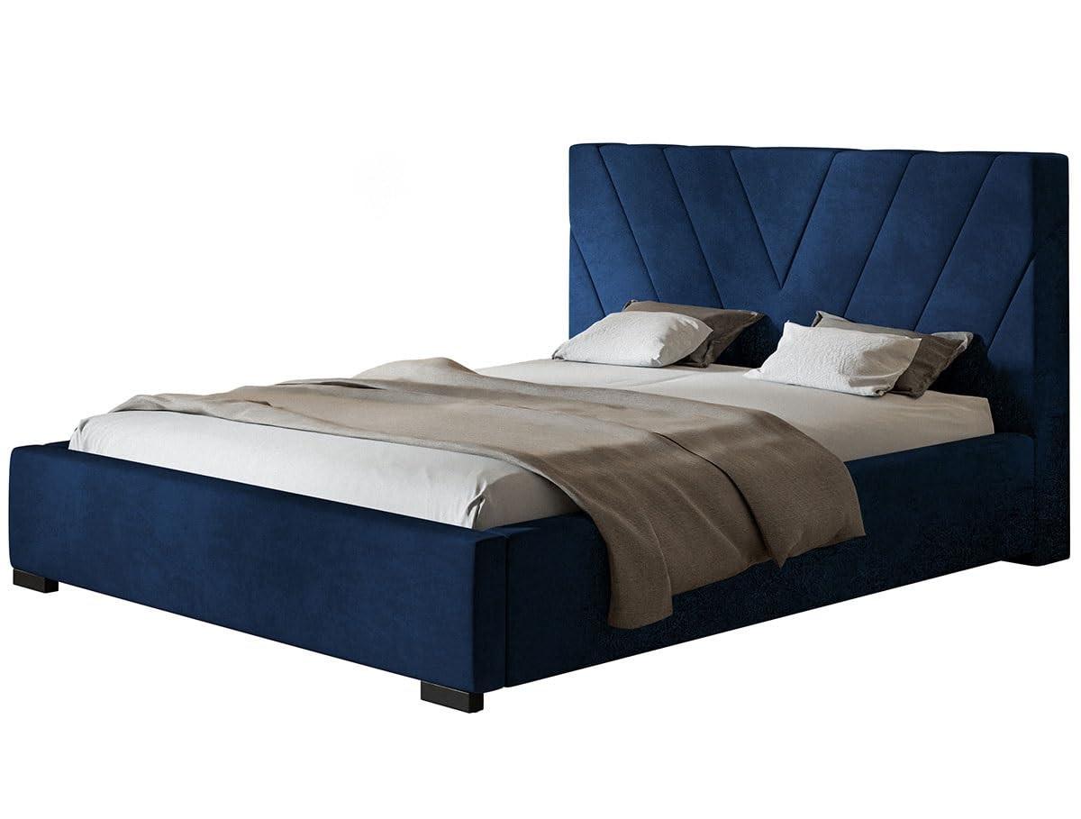 POLSTERBETT Palermo mit Kopfteil, 180x200 cm, Doppelbett mit Bettkasten und Lattenrost aus Holz, Velourstoff Dunkelblau - Dunkelblau, Holz/Textil (180/200cm) - Alpi-Möbel