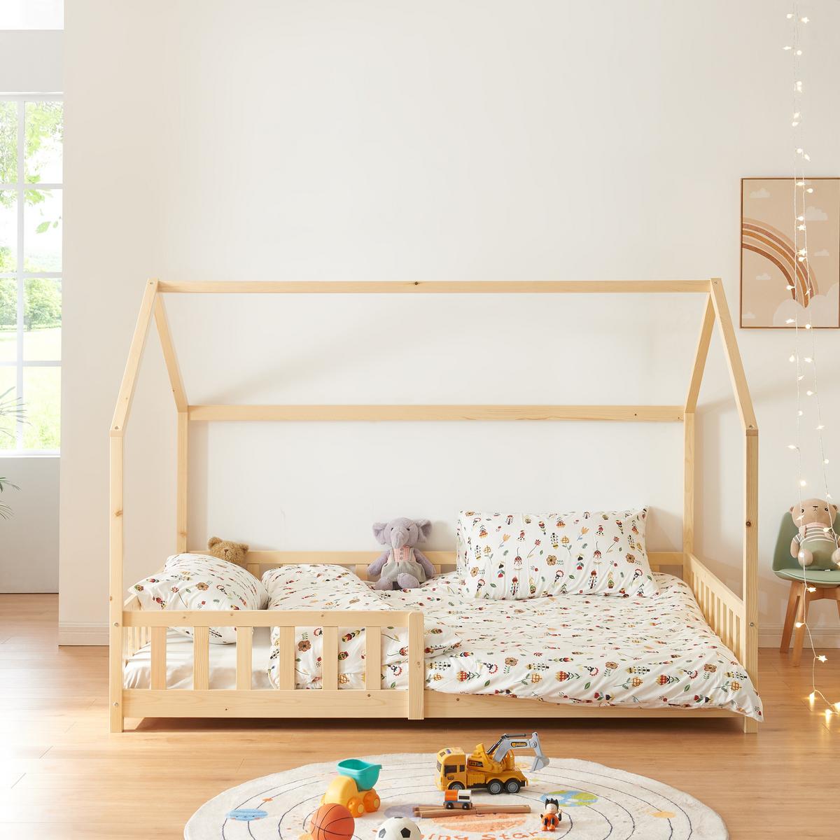 HAUSBETT Hesel - Naturfarben, Holz (120/200cm) - [en.casa]