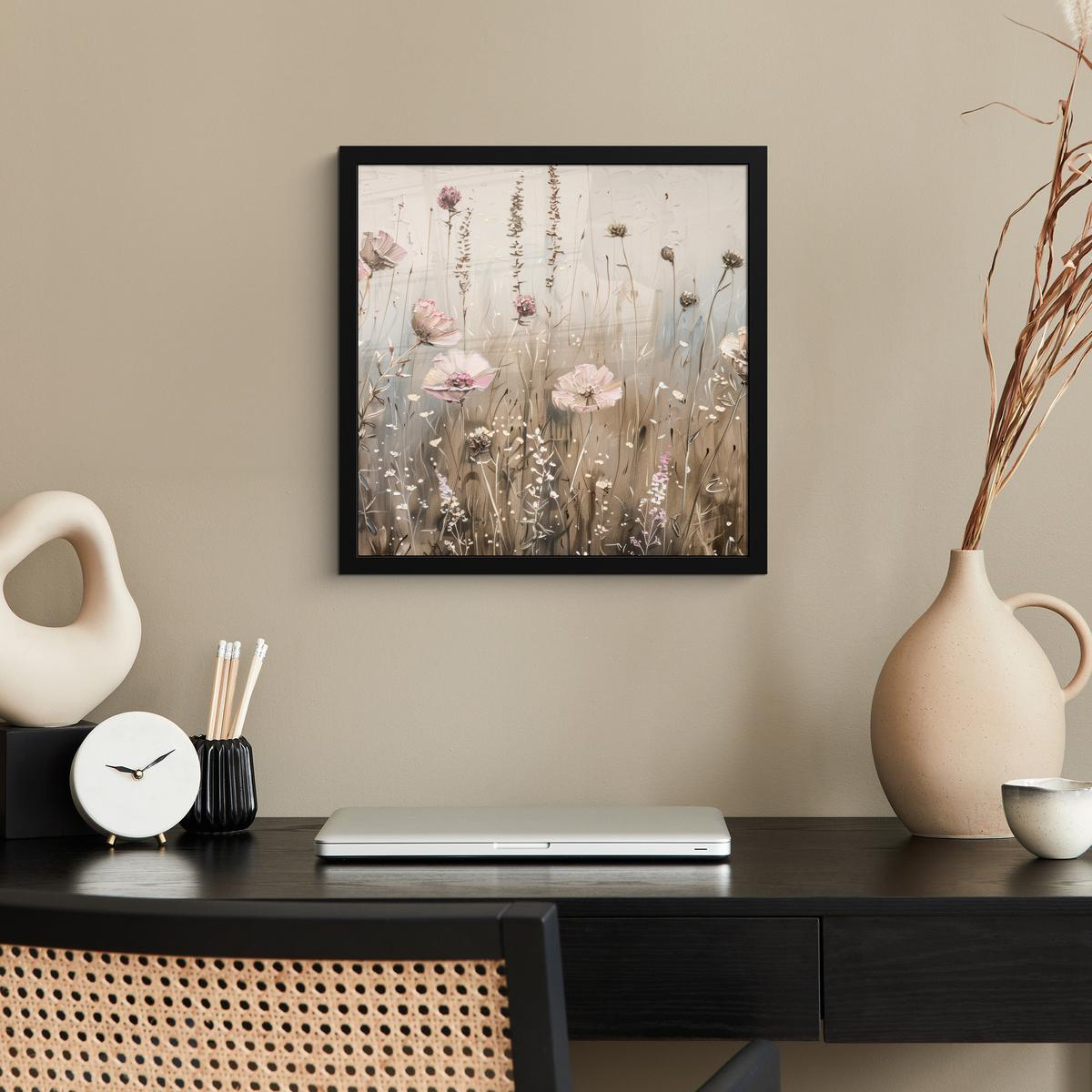 POSTER MIT RAHMENGERAHMTES BILD Blumen - Rosa - Modern - Beige 40x40 cm - Beige, Papier (40/40cm) - MuchoWow