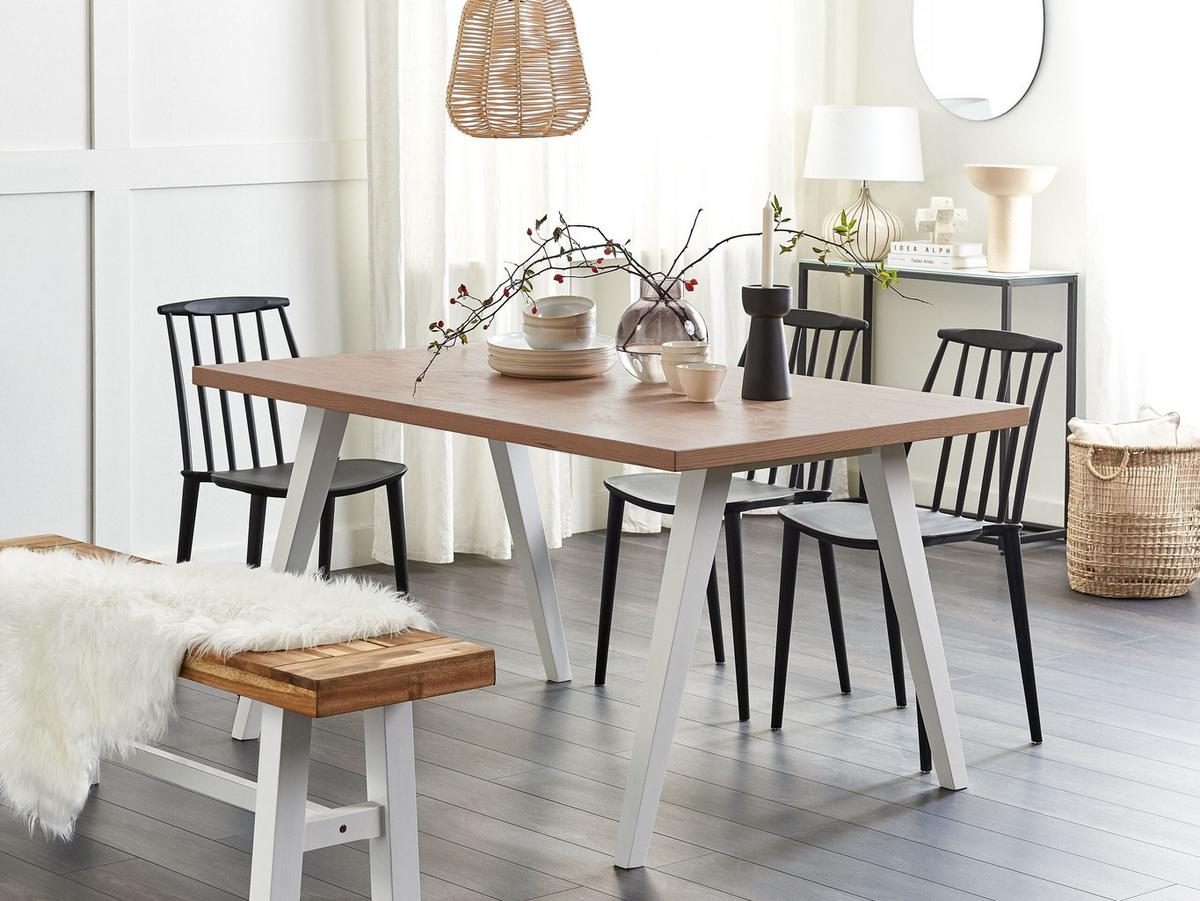 ESSZIMMERTISCH 150/90/75 cm Hellbraun, Weiß Rechteckig Lenister - Hellbraun, Holzwerkstoff (150/90/75cm) - Beliani