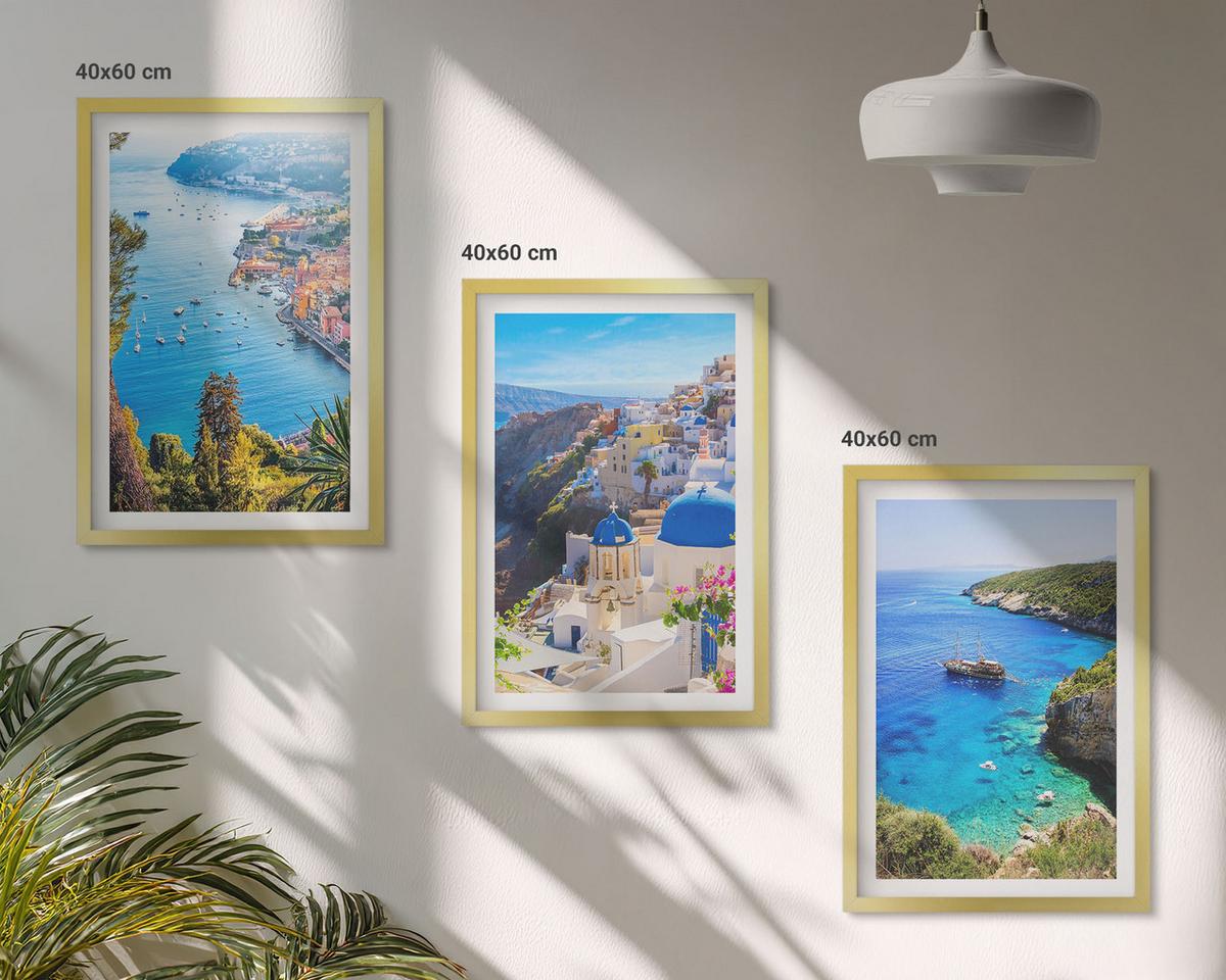 BILDER SET 3er Set - 40x60 cm Goldrahmen - Griechische Ansichten von Santorin Oia - Goldfarben, Kunststoff (40/60cm) - TULUP