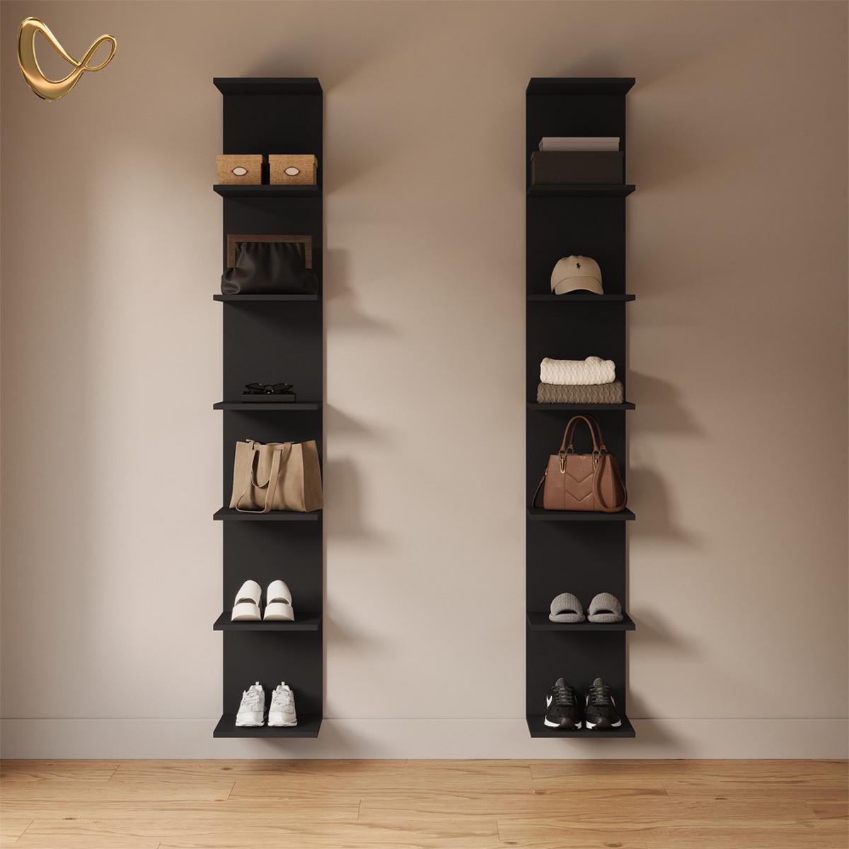 WANDREGAL Vesuvio Schwarz 30 x 190 cm 2er Set - Schwarz, Holzwerkstoff (30/190/28cm) - Livinity®