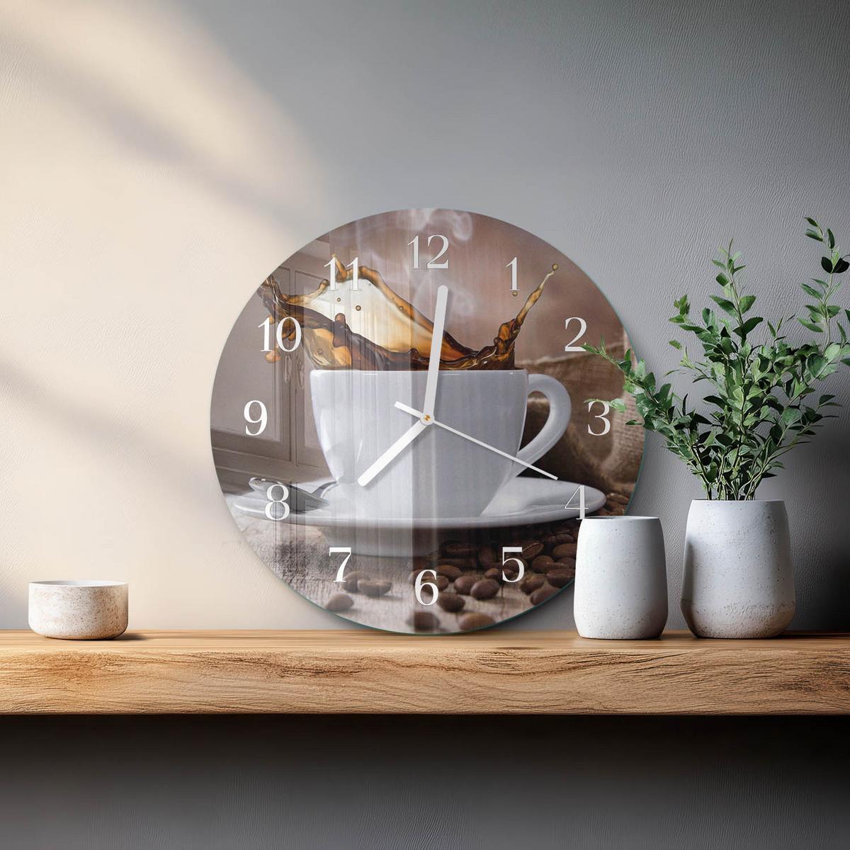 WANDUHR aus Glas Ø30 cm - Kaffee - Braun, Glas (30/30/0.4cm) - TULUP