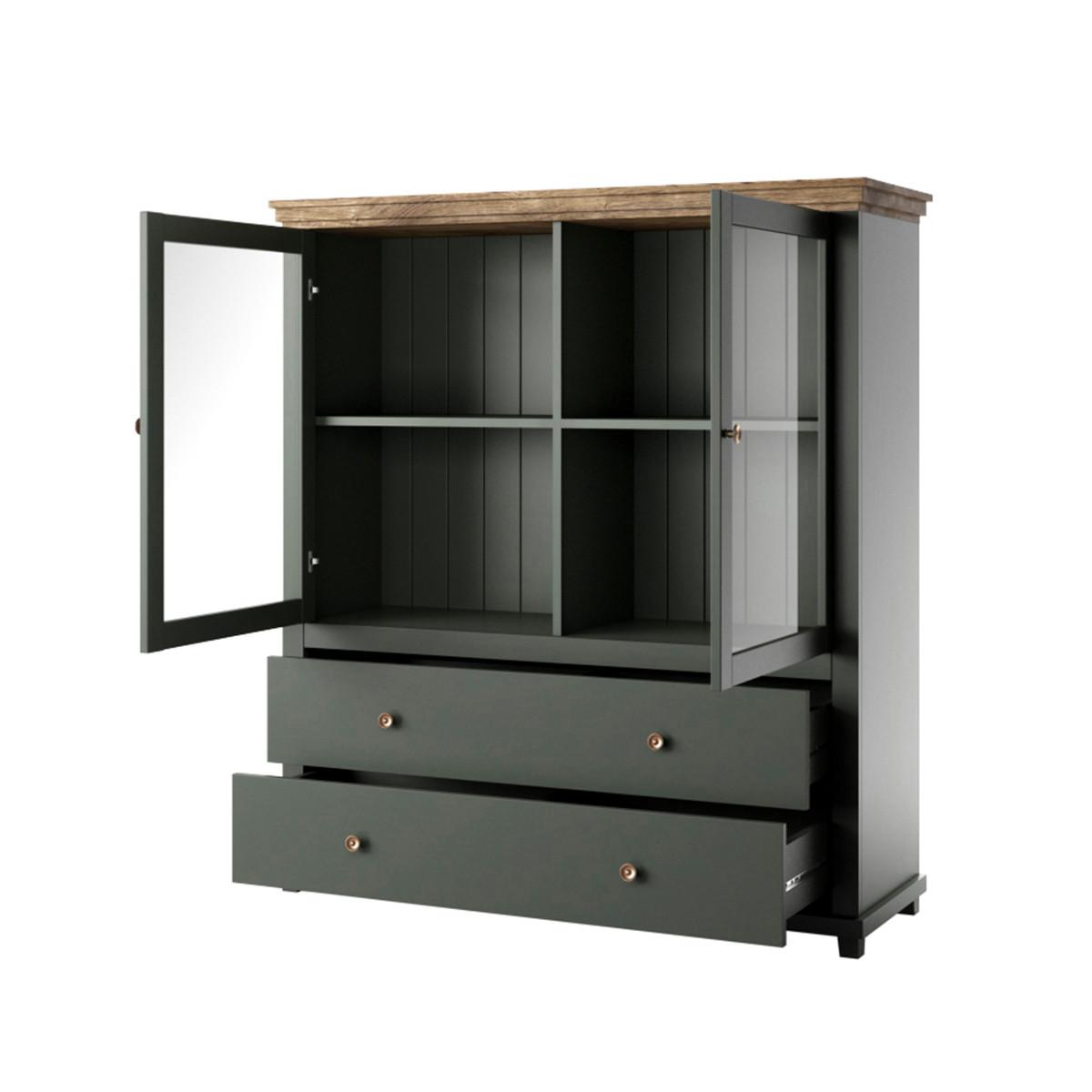 GESCHIRRSCHRANK Martin Grün und Holz - Grün, Holzwerkstoff (126/138/42cm) - Petits-meubles