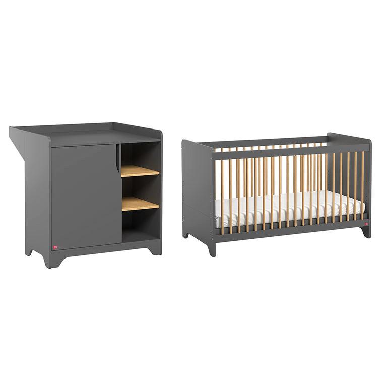 BABYZIMMER 2-teilig Grau und Holz - Grau, Holzwerkstoff (124.5/86/65cm) - Petits-meubles