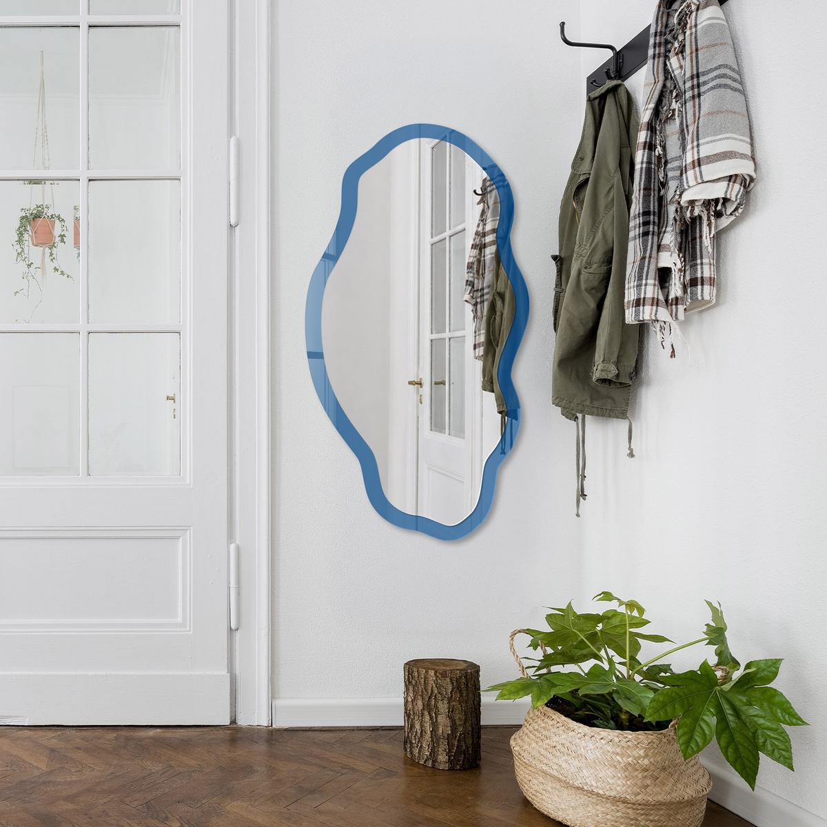 SPIEGEL 90x45 cm asymmetrisch mit Druck - Dunkelblau - Transparent, Glas (45/90/0.4cm) - TULUP