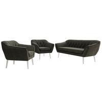SITZGARNITUR PIRS 3+1+1 - Dunkelgrau Velvet - Weiße Beine - Dunkelgrau/Weiß, Holzwerkstoff/Textil (180/75/74cm) - MKS