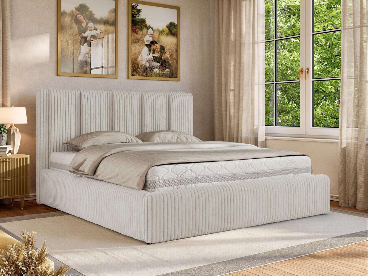 POLSTERBETT SAVINO CLASSIC 180/200 - Beige Cord - Multipocket-Matratze - Beige, Textil (180/200cm) - MKS