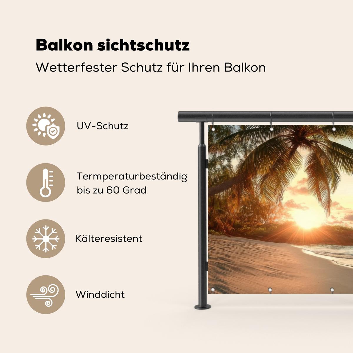 BALKON-SICHTSCHUTZ Strand - Palmen - Meer - Sonnenuntergang Witterungsbeständig 200x90 cm - Samtahornfarben, Kunststoff (200/90cm) - MuchoWow