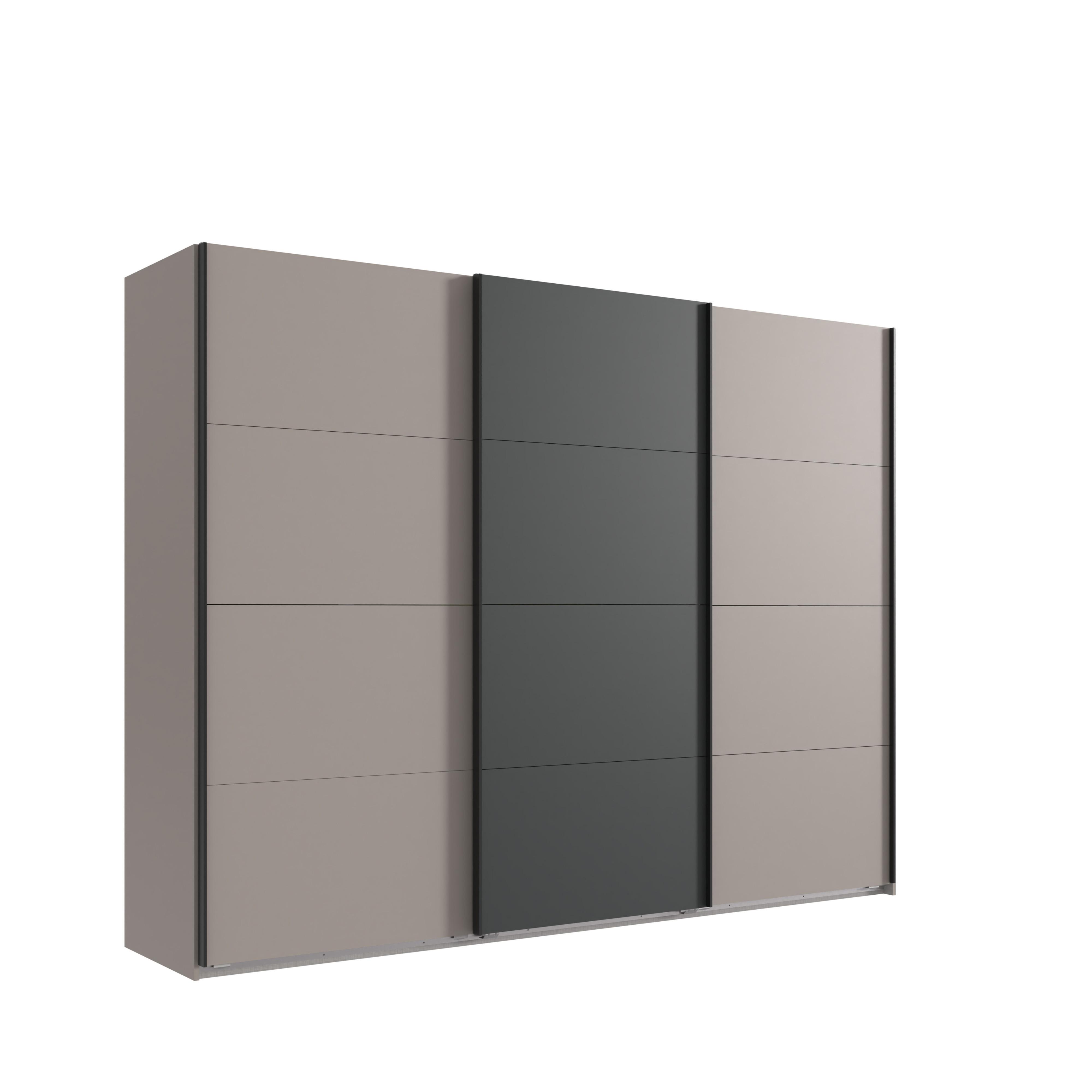 SCHWEBETÜRENSCHRANK 3-türig B270/H210/T65 cm, Kleiderschrank in Sandgrau mit Absetzungen in Anthrazit / 22008 - Sandfarben/Anthrazit, Holzwerkstoff/Metall (270/208/65cm) - luma-home