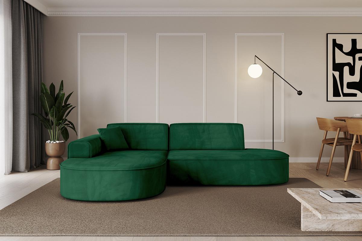 ECKSOFA Ottomane Links MARI-L1 - 243x171x79 cm Dunkelgrün Velours - Dunkelgrün/Schwarz, Holzwerkstoff/Kunststoff (243/171cm) - ALTDECOR