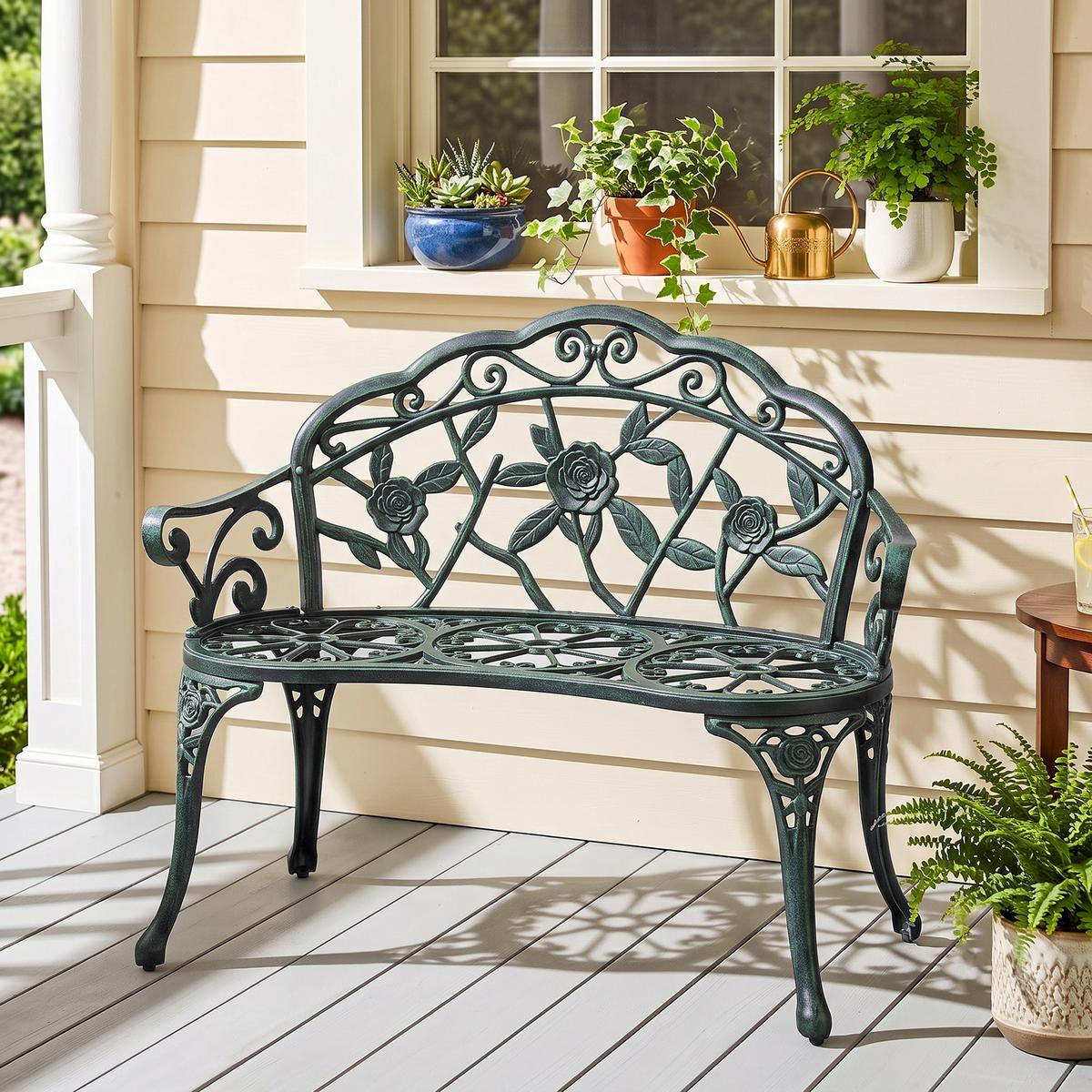 GARTENBANK, Parkbank, 100 x 54 x 78 cm, Metall, Antik Grün - Grün, Metall (54/78/100cm) - Outsunny