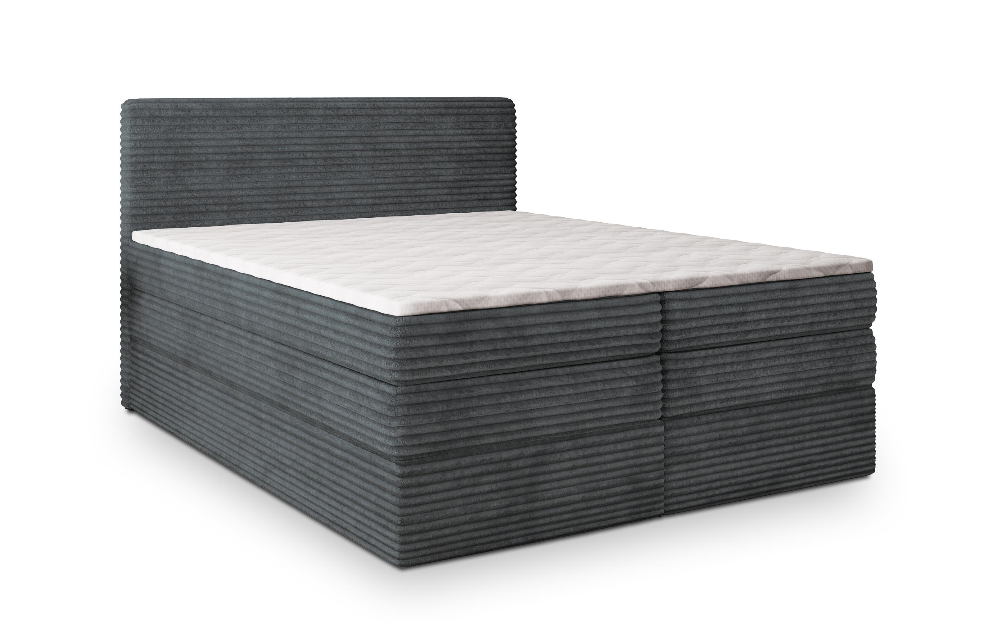 BOXSPRINGBETT LUNERA 140x200 cm mit Matratze und Topper - Graphitfarben - Graphitfarben, Holz (140/200cm) - MASSENO