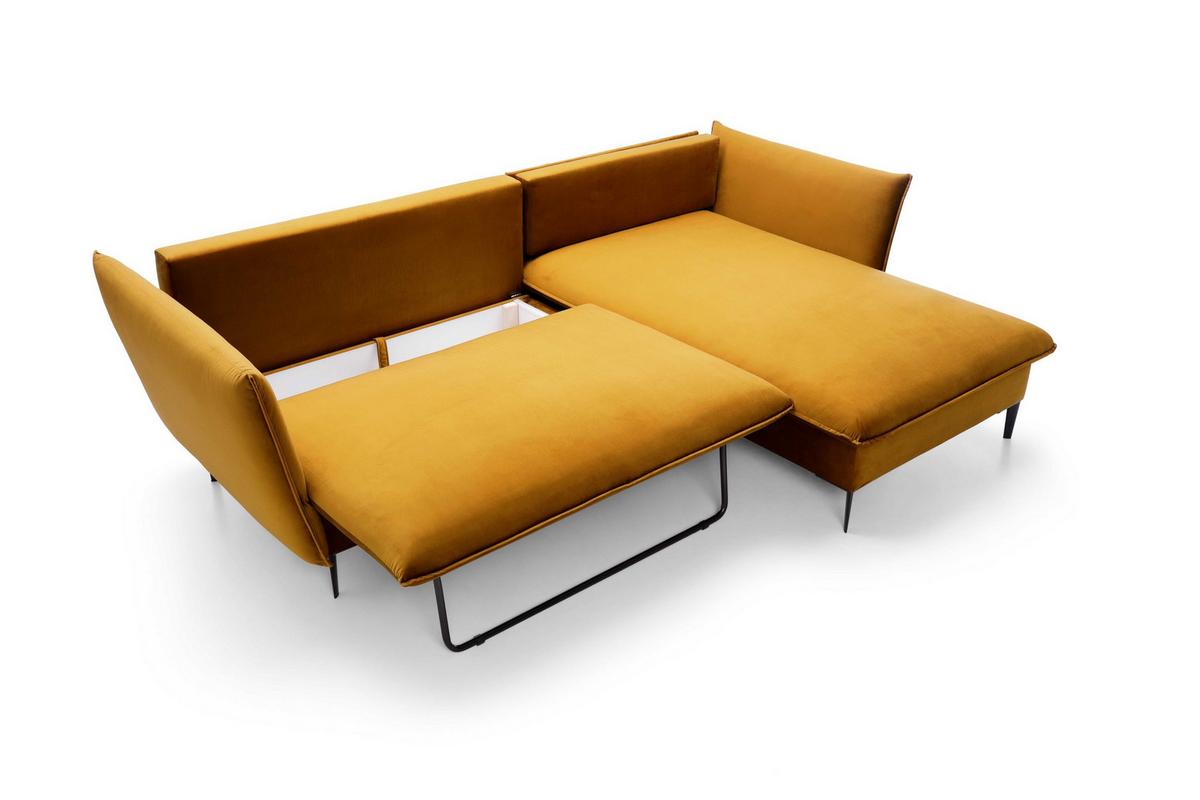 ECKSOFA SOLE Gelb Plüsch-Stoff mit Schlaffunktion - Gelb, Holz (258/167cm) - MASSENO