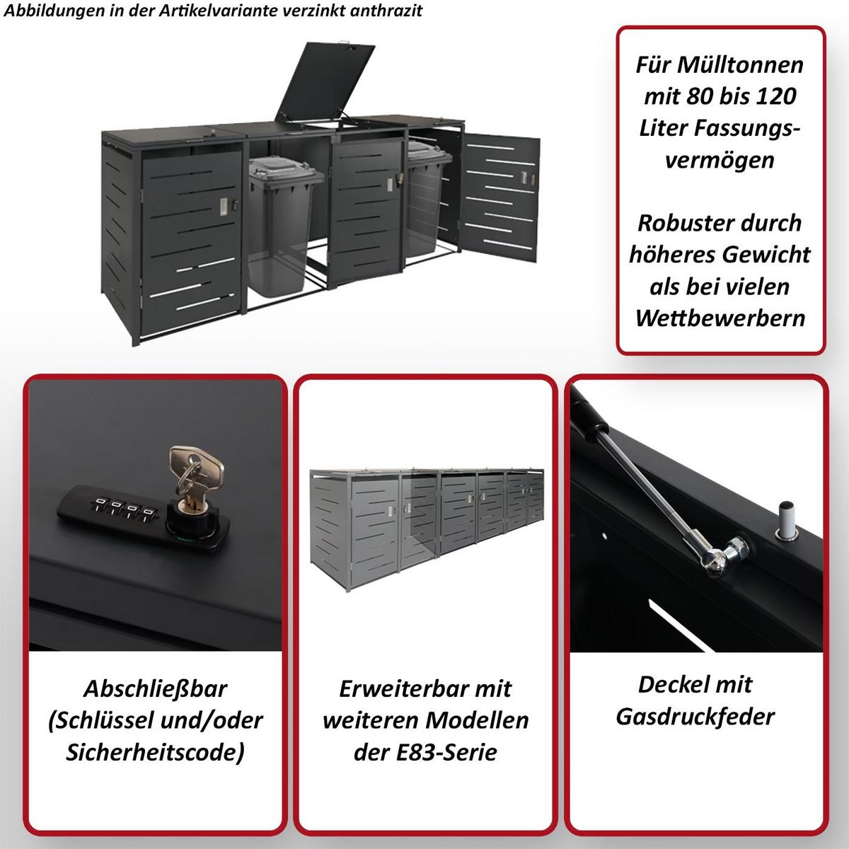 4ER-MÜLLTONNENVERKLEIDUNG Anthrazit - Anthrazit, Metall (263/116/80cm) - MCW