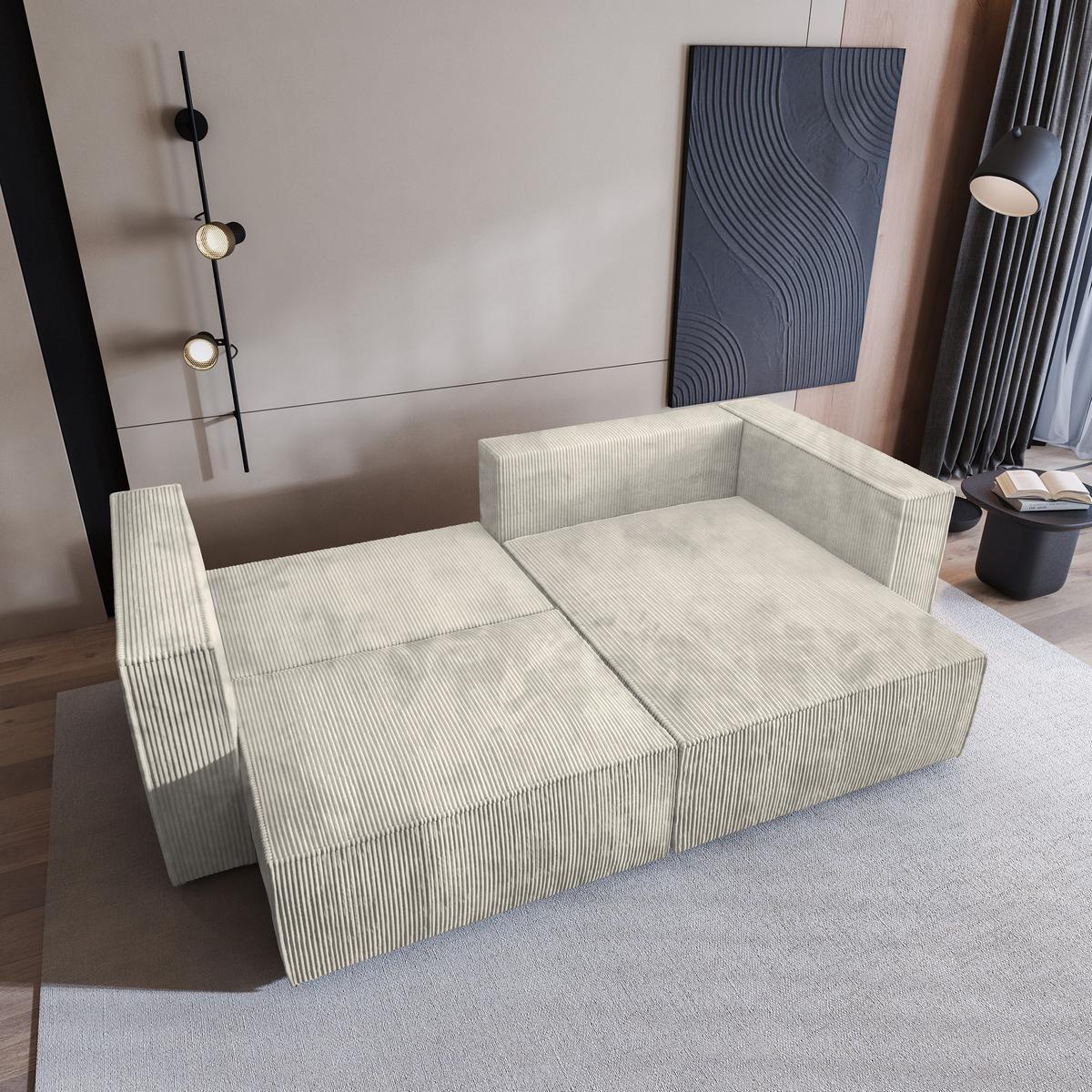 ECKSOFA NERIO P Creme Kordstoff mit Schlaffunktion - Creme/Grau, Holz/Kunststoff (245/148cm) - MASSENO